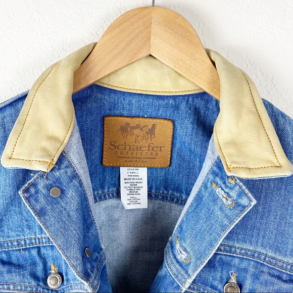 VINTAGE SHAEFER denim & leather jean jacket sh3 - Picture 6 of 8